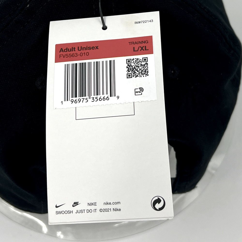 NIKE HAT/CAP UNISEX, JET BLACK, UNISEX, ADJ STRAP, WHITE LOGO EMBROIDERED UNISEX - Picture 14 of 15